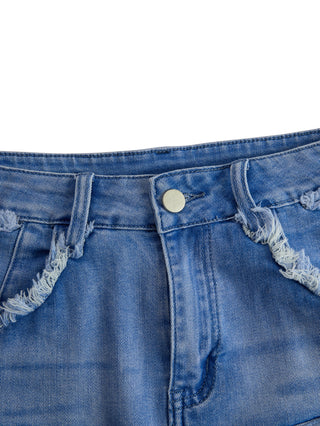 Aria Vintage Washed Raw Edge Tassel Denim Culottes | Light Blue