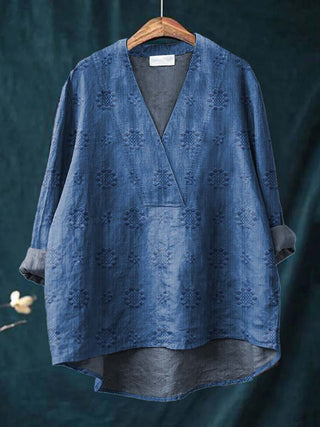 Embroidered blouse with V-neck silhouette for women | Cara