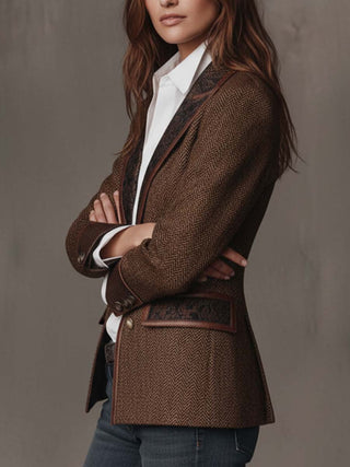 Herringbone Tweed Blazer With Printed Panels | Arden