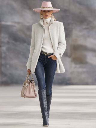 Casual Vintage Pink Polar Fleece Zip-Up Jacket | Elara