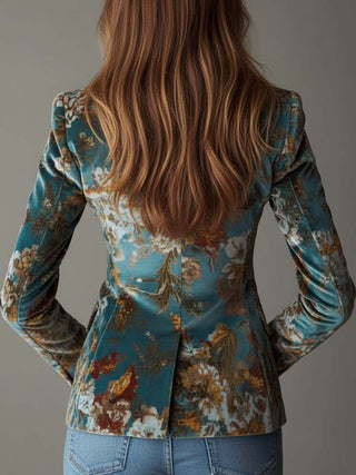 Vintage Teal Floral Velvet Blazer | Isabella
