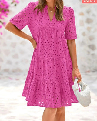 Chic hollow-out lace ruffle mini dress for women | Cosima
