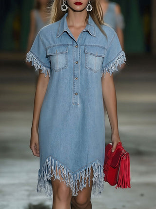 Sienna Vintage Tassel Denim Shirt Dress | Mini
