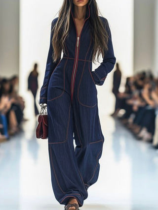 Wide-Leg Zipper Jumpsuit – Structured Modern Silhouette | Calindra