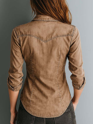 Retro Washed Contrast Stitching Blouse | Marlowe
