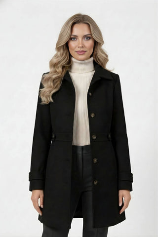 Elegant buttoned winter coat with belted waist for women | Caurelle