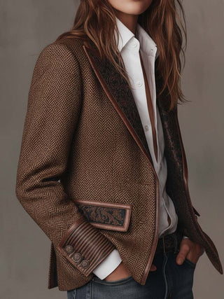 Herringbone Tweed Blazer With Printed Panels | Arden