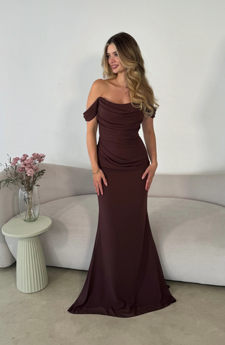 Off-Shoulder Draped Maxi Gown | Amara
