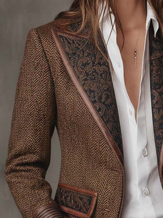 Herringbone Tweed Blazer With Printed Panels | Arden