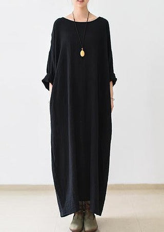 Long Sleeve Black Caftan Dress – Minimal Flowing Silhouette | Noireva
