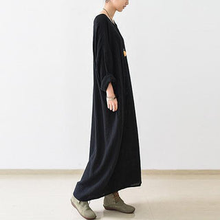 Long Sleeve Black Caftan Dress – Minimal Flowing Silhouette | Noireva