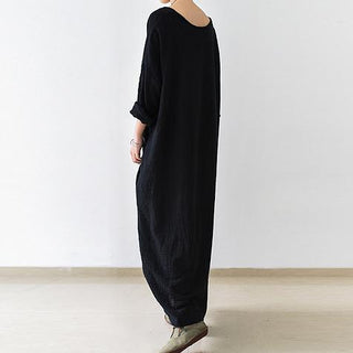 Long Sleeve Black Caftan Dress – Minimal Flowing Silhouette | Noireva