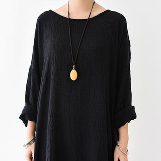 Long Sleeve Black Caftan Dress – Minimal Flowing Silhouette | Noireva