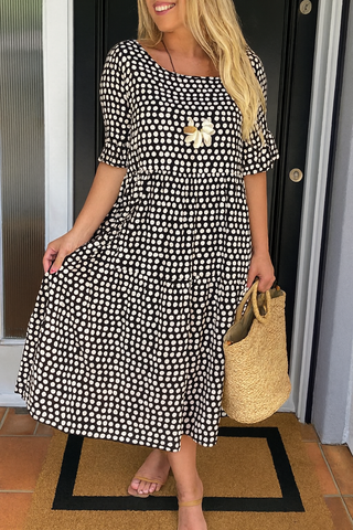 Relaxed sable short-sleeve midi dress for women | Iris