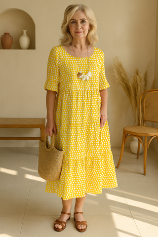Relaxed sable short-sleeve midi dress for women | Iris
