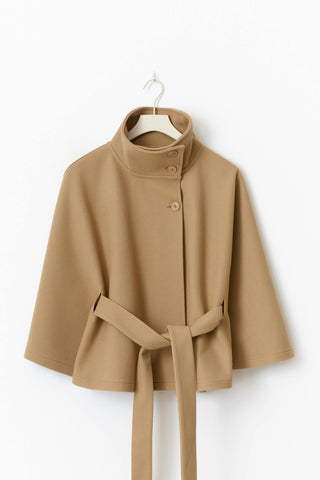 Ivanna Women’s Wool Coat – Elegant High Collar with Removable Belt & Relaxed Fit