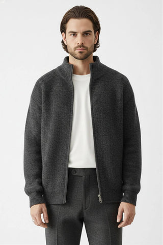 Zip knit jumper with stand collar for men | Caurelle