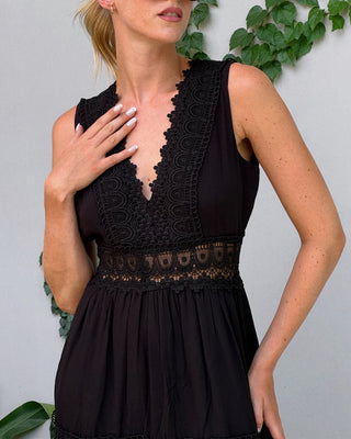 Lace V-Neck Midi Dress – Refined A-Line Silhouette | Aurélie