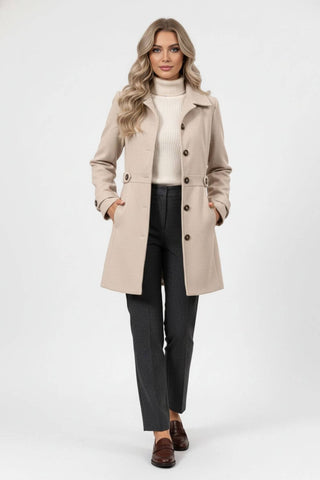 Elegant buttoned winter coat with belted waist for women | Caurelle