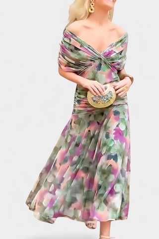 Long floral V-neck maxi dress for women | Vivian