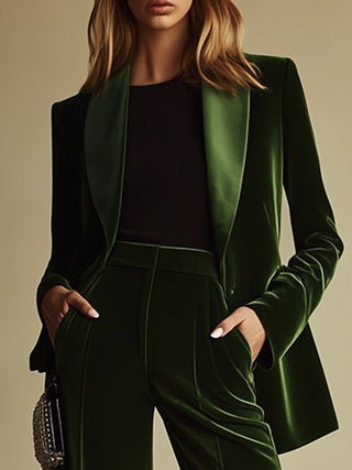 High-End Retro Velvet Two-Piece Suit | Emerald