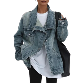 Trendy asymmetric button street-style jacket for women | Sarah