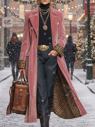 Lapel Velvet Leopard Print Coat | Valentina