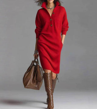 High Collar Knit Dress – Refined Relaxed Silhouette | Carmen