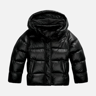 Glossy hooded lightweight puffer jacket for women