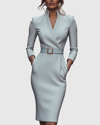 Elegant long-sleeve tailored midi dress for women | Claribel