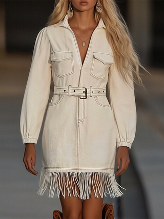 Retro Tassel Spliced Denim Mini Dress | Lucy