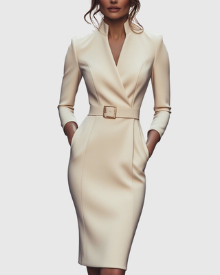 Elegant long-sleeve tailored midi dress for women | Claribel