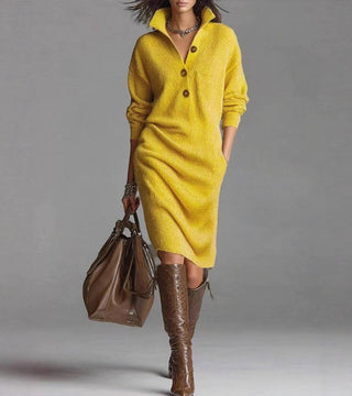 High Collar Knit Dress – Refined Relaxed Silhouette | Carmen