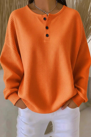 Classic waffle-knit henley everyday top for women | Livia