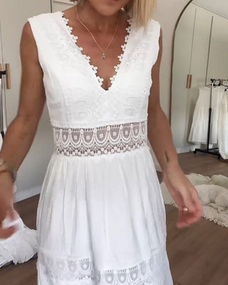 Lace V-Neck Midi Dress – Refined A-Line Silhouette | Aurélie