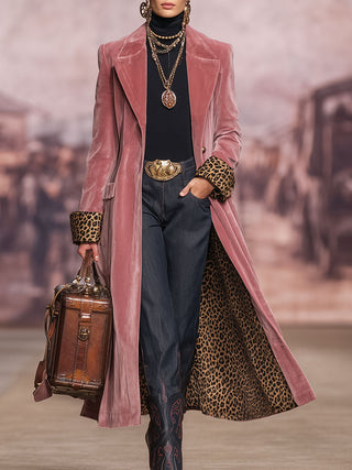 Lapel Velvet Leopard Print Coat | Valentina