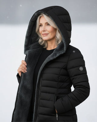 Warm hooded puffer winter coat for women | Olivia