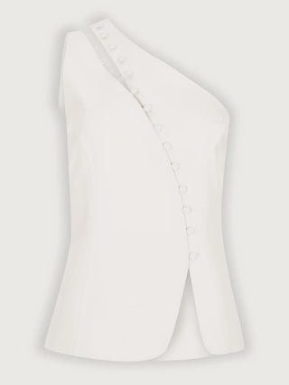 One-shoulder button-detail everyday top for women | Dione