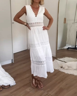 Lace V-Neck Midi Dress – Refined A-Line Silhouette | Aurélie