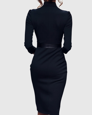 Elegant long-sleeve tailored midi dress for women | Claribel