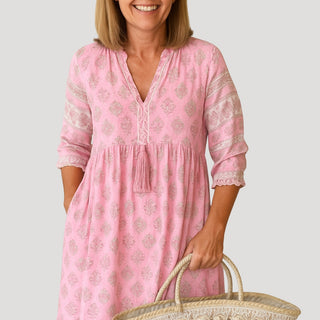 Boho midi dress with printed design for women | Liora