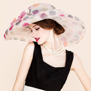 Multicolor Polka Dot Wide Brim Organza Hat | Rosavelle