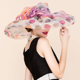 Multicolor Polka Dot Wide Brim Organza Hat | Rosavelle