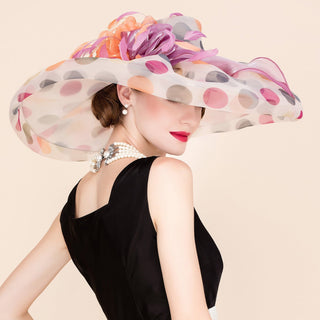 Multicolor Polka Dot Wide Brim Organza Hat | Rosavelle