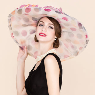 Multicolor Polka Dot Wide Brim Organza Hat | Rosavelle