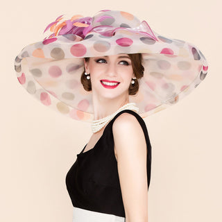 Multicolor Polka Dot Wide Brim Organza Hat | Rosavelle