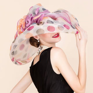 Multicolor Polka Dot Wide Brim Organza Hat | Rosavelle