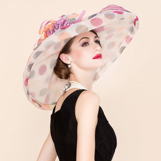 Multicolor Polka Dot Wide Brim Organza Hat | Rosavelle