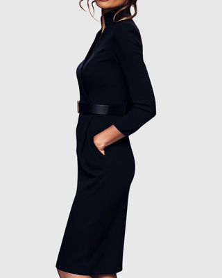 Elegant long-sleeve tailored midi dress for women | Claribel