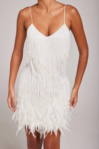 Beaded Fringe Feather Mini Cocktail Dress | Zephyrel